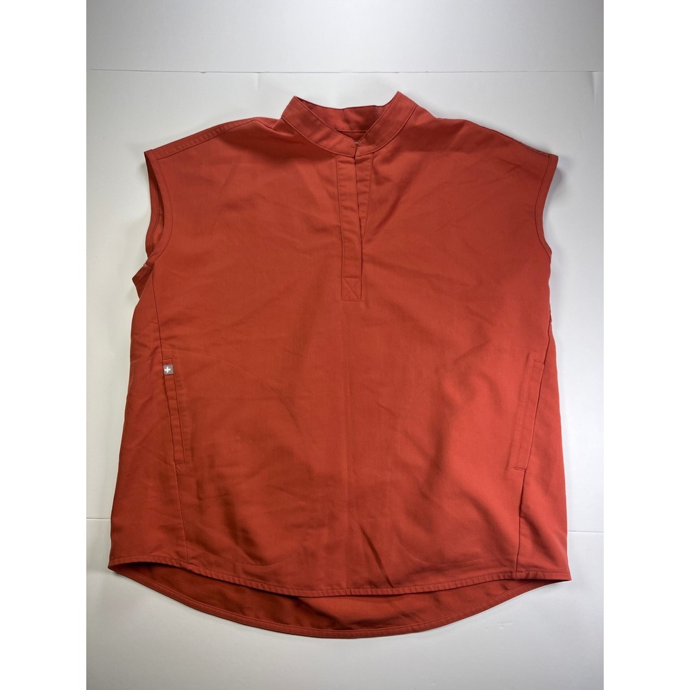 Figs Technical Collection Scrub Top Women Small Clay Sleeveless Mandarin Collar